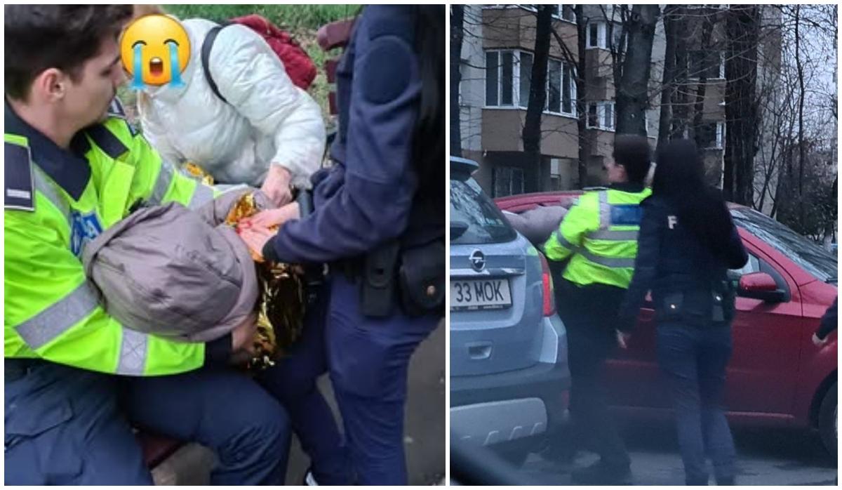 Respect om frumos Un politist din Bucuresti a tinut in brate o femeie aproape inghetata pana la sosirea ambulantei