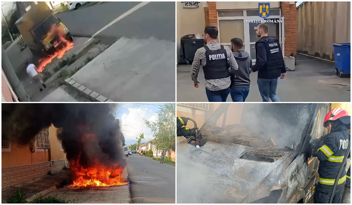 Barbat da foc camionetei in Arad revine dupa telefon