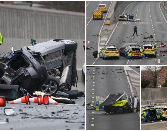 Cinci masini de politie distruse si autostrada inchisa dupa accident