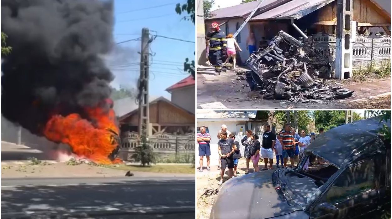 Carambol cu 4 masini la Draganesti incendiu dupa impact