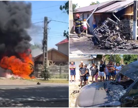 Carambol cu 4 masini la Draganesti incendiu dupa impact