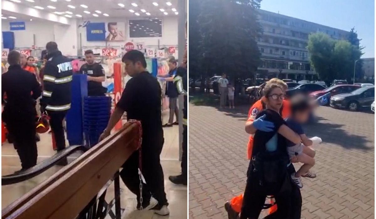 Copil de 3 ani prins in scara rulanta la mall