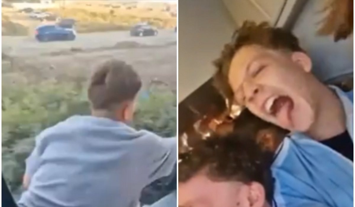 Adolescent filmatsarind din tren in mers