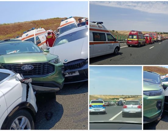 Carambol cu 6 masini pe A2 14 adulti si 2 copii raniti