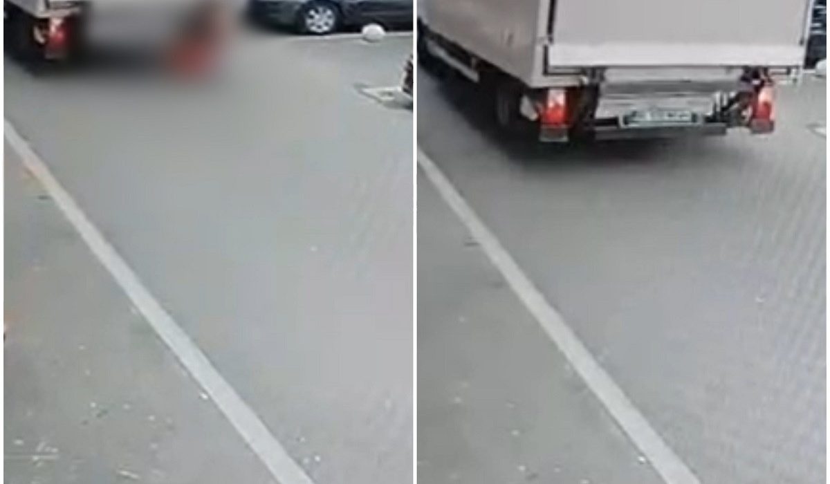Momentul in care o femeie e ucisa de camion