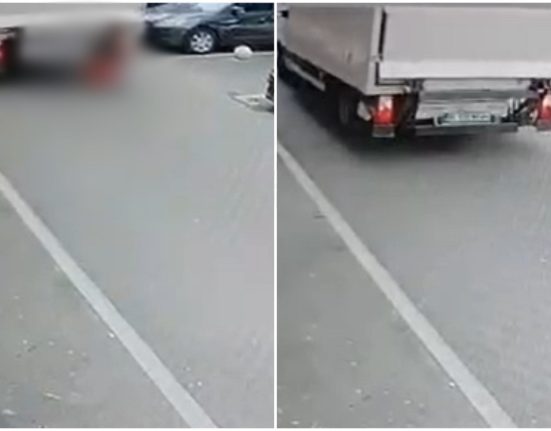 Momentul in care o femeie e ucisa de camion