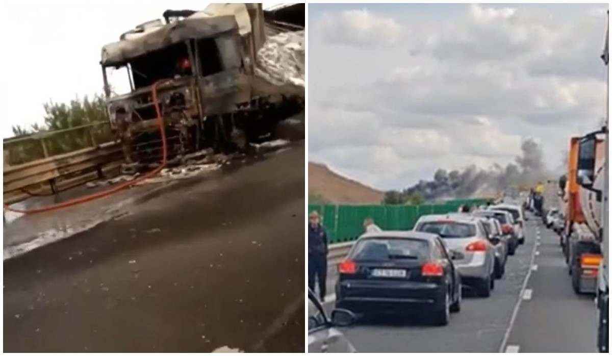 TIR ul cu granule de plastic a luat foc pe A2